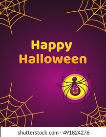 Spider and spider's web, Halloween character, Vector illustration background