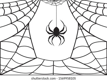 Spider. Spiderweb. Clipart. Black canvas