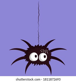 Spider with spiderweb isolated on purple background. Halloween vector flat illustration. 
