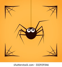 Spider with spiderweb isolated on yellow background. Halloween Vector Flat Icon
