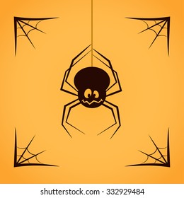 Spider with spiderweb isolated on yellow background. Halloween Vector Flat Icon