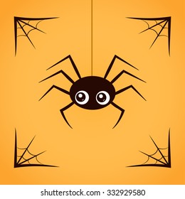 Spider with spiderweb isolated on yellow background. Halloween Vector Flat Icon