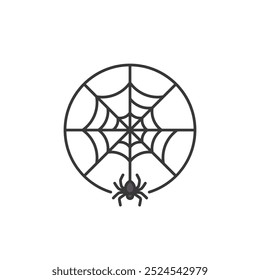 Aranha e logotipo da teia de aranha em círculo. Aranha pendente com ícone da Web arredondado para loja de decoração de Halloween.