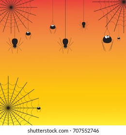 Spider and spiderweb on yellow and orange background with copy space, vector