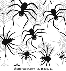 Spider and  spiderweb seamless pattern. Halloween background