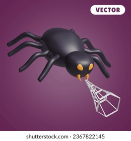 spider spraying web 3D vector icon set, on a purple background