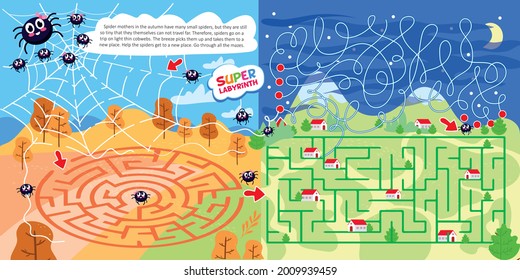 Spider in Super Maze Logic Game Printable Template