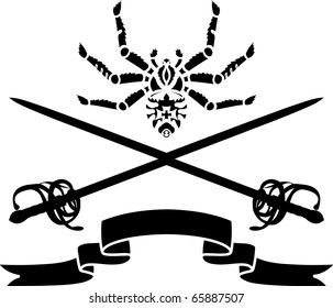 Spider, a sword and a ribbon stencil composition