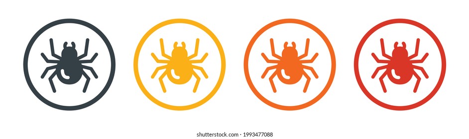 Spider symbol on circle button graphic design. Arachnid vector icon.