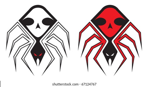 Spider tattoo design in red and black versions