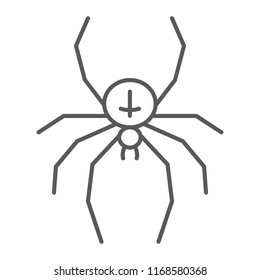 Spider thin line icon, animal and arachnid, halloween sign, vector graphics, a linear pattern on a white background, eps 10.