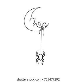Spider tied to a bow to moon