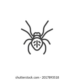 Spider top view line icon. linear style sign for mobile concept and web design. Black widow spider outline vector icon. Symbol, logo illustration. Vector graphics