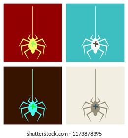 spider and torn web. Scary spiderweb of halloween symbol. Isolated vector illustration