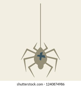 spider and torn web. Scary spiderweb of halloween symbol. Isolated vector illustration