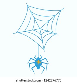 spider and torn web. Scary spiderweb of halloween symbol. Isolated vector illustration
