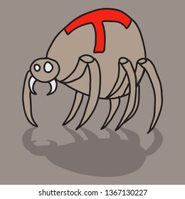spider and torn web. Scary spiderweb of halloween symbol. Isolated vector illustration