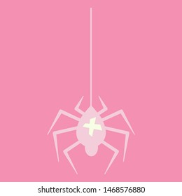spider and torn web. Scary spiderweb of halloween symbol. Isolated vector illustration