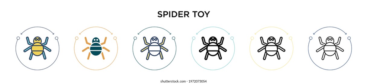 Spider toy icon in filled, thin line, outline and stroke style. Vector illustration of two colored and black spider toy vector icons designs can be used for mobile, ui, web