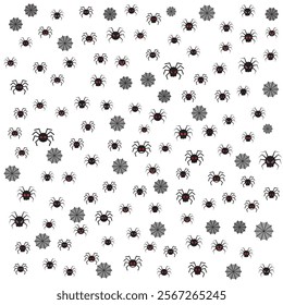 Spider varieties set. Seamless Pattern Black mesh patterns with spider variation icon