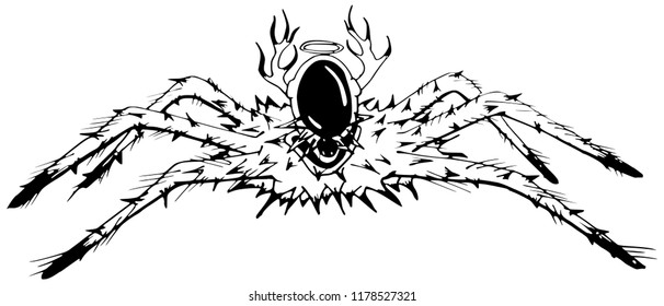spider Vector hand drawn illustration, abstract  style, fantasy, occultism, tattoo art, template for card, poster banner print for t-shirt.

