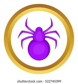 Spider vector icon in golden circle, cartoon style isolated on white background