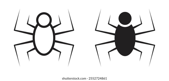 Conjunto de iconos de Vector de araña relleno negro y estilo delineado.