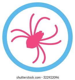 Spider vector icon. Style is bicolor flat symbol, pink and blue colors, rounded angles, white background.