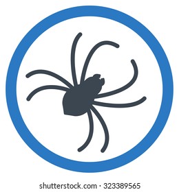 Spider vector icon. Style is bicolor flat symbol, smooth blue colors, rounded angles, white background.