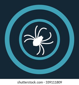 Spider vector icon. Style is bicolor flat rounded symbol, blue and white colors, rounded angles, dark blue background.