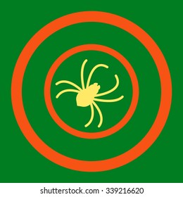 Spider vector icon. Style is bicolor flat rounded symbol, orange and yellow colors, rounded angles, green background.