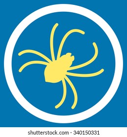 Spider vector icon. Style is bicolor flat symbol, yellow and white colors, rounded angles, blue background.
