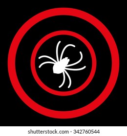 Spider vector icon. Style is bicolor flat rounded symbol, red and white colors, rounded angles, black background.