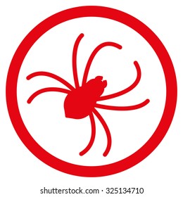 Spider vector icon. Style is flat symbol, red color, rounded angles, white background.