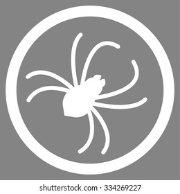 Spider vector icon. Style is flat symbol, white color, rounded angles, gray background.