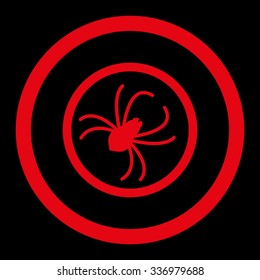 Spider vector icon. Style is flat rounded symbol, red color, rounded angles, black background.