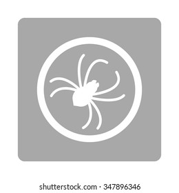 Spider vector icon. Style is flat rounded square button, white and silver colors, white background.