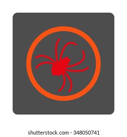 Spider vector icon. Style is flat rounded square silver button with red symbol, white background.