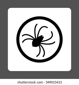 Spider vector icon. Style is flat rounded square button, black and white colors, gray background.