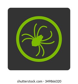 Spider vector icon. Style is flat rounded square button, eco green and gray colors, white background.