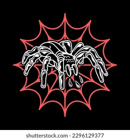 Ilustración vectorial de araña sobre fondo negro. Halloween.