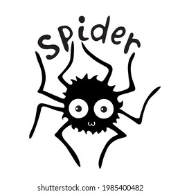 Spider - vector lettering and illustration. Element of design for Halloween, party invitation, greeting card, template of sticker or badge