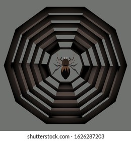 spider vector in the net . animal illustration