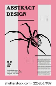 Spider. Vector poster with insects. Engraving illustrations and typography. Background images for cover, banner