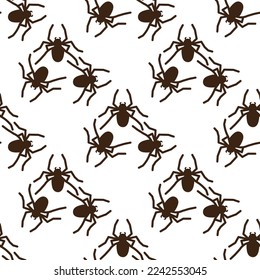 Spider vector seamless pattern on a white background. Insect pattern print on textiles, paper, wrapping paper theme