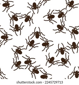 Spider vector seamless pattern on a white background. Insect pattern print on textiles, paper, wrapping paper theme