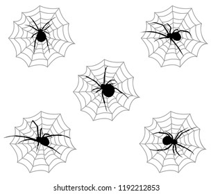 spider venomous on its web nest silhouette illustration vector logo design template