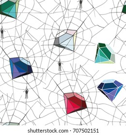 A spider weaves from a spider's web a precious stone