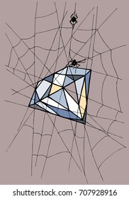 
A spider weaves from a spider's web a precious stone
