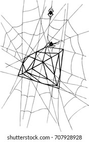 
A spider weaves from a spider's web a precious stone
